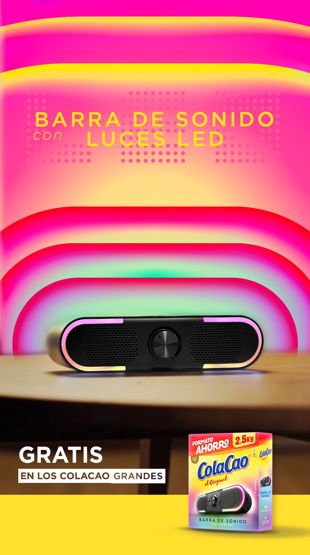 Barra de sonido con luces LED gratis en los ColaCao Grandes